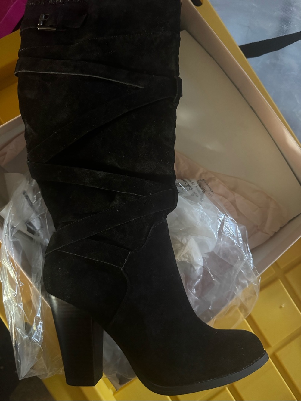 Women's Black Suede High-Block Heel Knee Boot